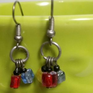 🔴 5/$15 Red/Blue/Yellow Blown Glass Bead Earrings